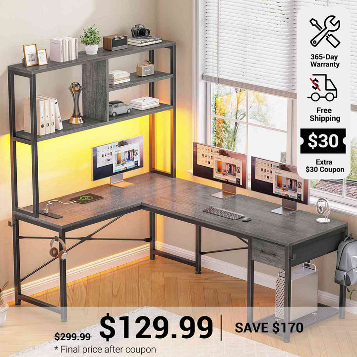 SEDETA 51.2 Inch Reversible L shaped Gaming Desk Small Corner Desk with Drawer and Storage Shelves