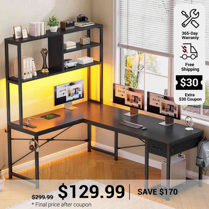 SEDETA 51.2 Inch Reversible L shaped Gaming Desk Small Corner Desk with Drawer and Storage Shelves