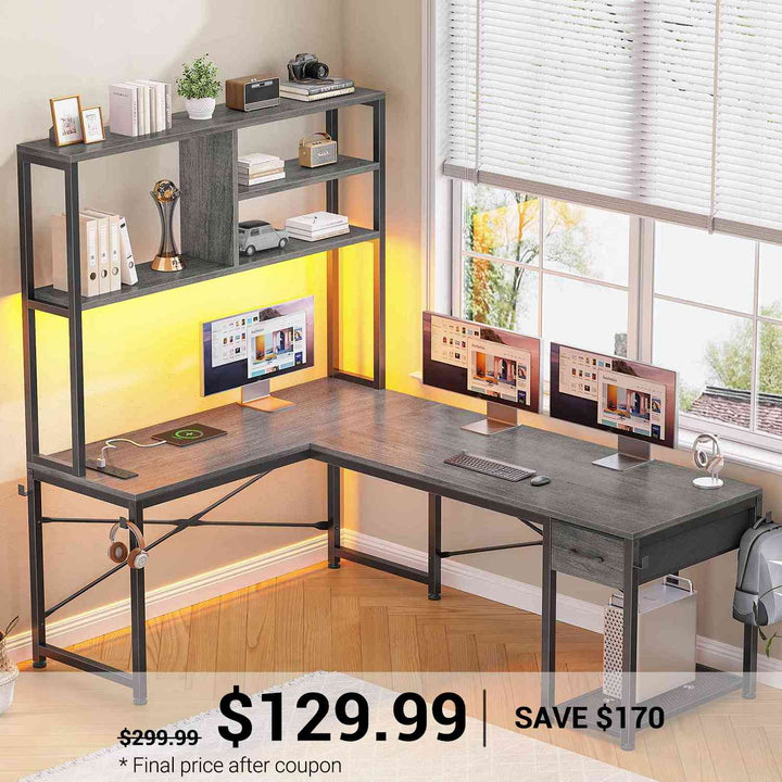 SEDETA 51.2 Inch Reversible L shaped Gaming Desk Small Corner Desk with Drawer and Storage Shelves