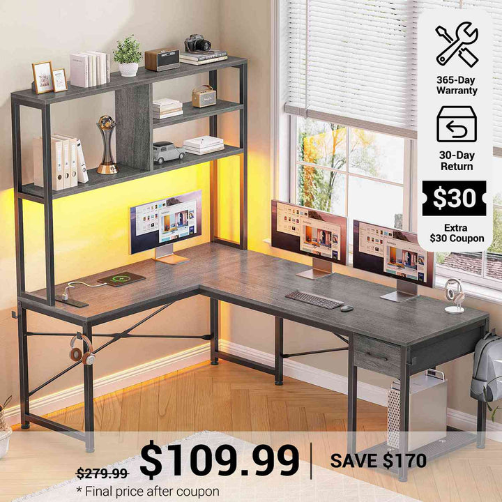 SEDETA® 51.2 Inch L Shaped Computer Desk Reversible Gaming Desk for Small Spaces with Drawer and Shelves