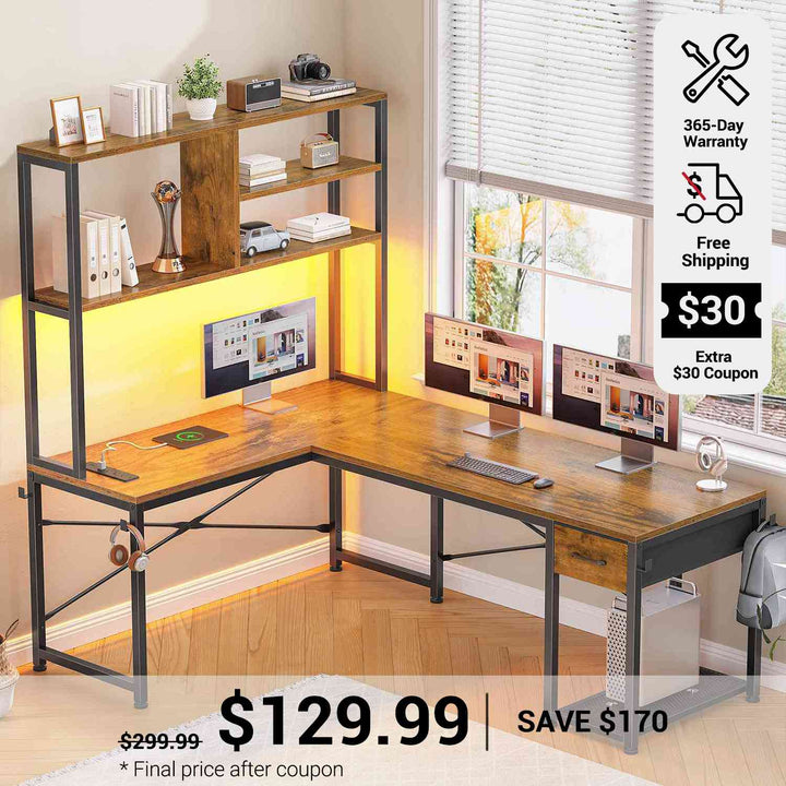 SEDETA 51.2 Inch Reversible L shaped Gaming Desk Small Corner Desk with Drawer and Storage Shelves