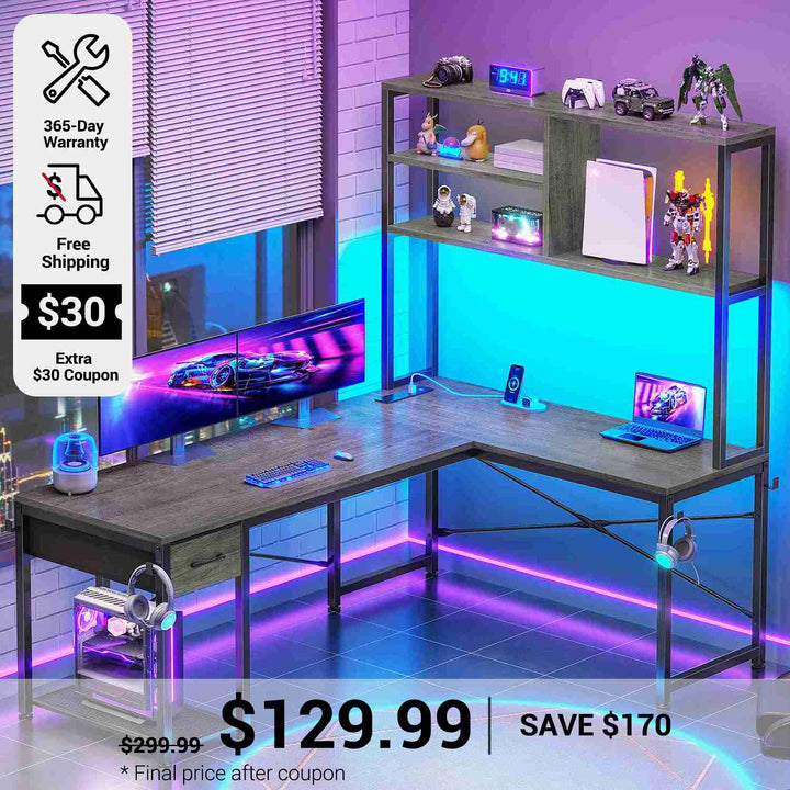 SEDETA 51.2 Inch Reversible L shaped Gaming Desk Small Corner Desk with Drawer and Storage Shelves