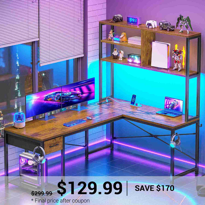 SEDETA 51.2 Inch Reversible L shaped Gaming Desk Small Corner Desk with Drawer and Storage Shelves