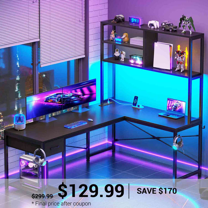 SEDETA 51.2 Inch Reversible L shaped Gaming Desk Small Corner Desk with Drawer and Storage Shelves