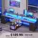 SEDETA 94.5 Inch 2 Person Gaming Desk Long Office Computer Desk with LED Lights 8 Storage Drawers Power Outlet