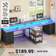 SEDETA 94.5 Inch 2 Person Gaming Desk Long Office Computer Desk with LED Lights 8 Storage Drawers Power Outlet