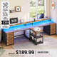 SEDETA 94.5 Inch 2 Person Gaming Desk Long Office Computer Desk with LED Lights 8 Storage Drawers Power Outlet