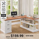 SEDETA® 57.9 Inch Farmhouse L Shaped Computer Desk with Storage Shelves and File Drawers for Home Office