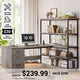 SEDETA 57.1 Inch L Shaped Computer Desk with Shelves Farmhouse Home Office Desks with Drawers Shelves Power Outlets