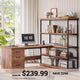 SEDETA 57.1 Inch L Shaped Computer Desk with Shelves Farmhouse Home Office Desks with Drawers Shelves Power Outlets