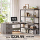 SEDETA 57.1 Inch L Shaped Computer Desk with Shelves Farmhouse Home Office Desks with Drawers Shelves Power Outlets