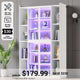 SEDETA® 64 Inch Bookcase with LED Lights Acrylic Transparent Display Cabinet with Glass Doors Curio Cabinet Adjustable Shelves