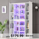 SEDETA | 64 Inch Bookcase with LED Lights Display Cabinet for Collectibles with Glass Doors Adjustable Storage Shelves