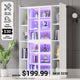 SEDETA 64 Inch Display Cabinet with Glass Doors 6 Tier Tall Bookcase with LED Lights Curio Cabinet with Adjustable Shelves