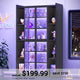 SEDETA 64 Inch Display Cabinet with Glass Doors 6 Tier Tall Bookcase with LED Lights Curio Cabinet with Adjustable Shelves