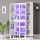 SEDETA 64 Inch Display Cabinet with Glass Doors 6 Tier Tall Bookcase with LED Lights Curio Cabinet with Adjustable Shelves