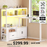 SEDETA 48.6 Inch Standing Desk Height Adjustable Electric L Shaped Stand Up Computer Gaming Desk with Drawers Hutch Power Outlets