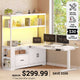 SEDETA 48.6 Inch Standing Desk Height Adjustable Electric L Shaped Stand Up Computer Gaming Desk with Drawers Hutch Power Outlets