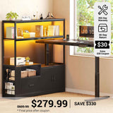 SEDETA® 48.6 Inch L Shaped Height Adjustable Electric Standing Desk Computer Gaming Desk with LED Lights Drawers Power Outlets
