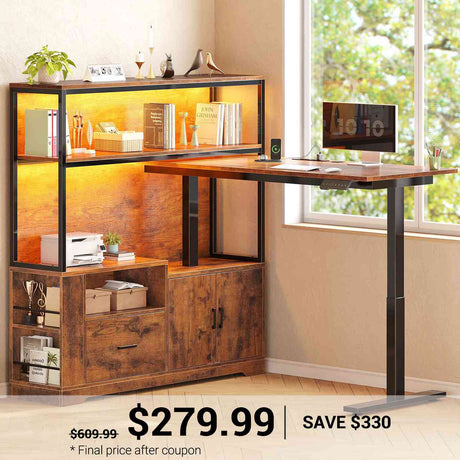 SEDETA | 48.6 Inch L Shaped Standing Desk Computer Desk Height Adjustable Electric Corner Gaming Desks with Power Outlets LED Lights