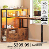 SEDETA 48.6 Inch Standing Desk Height Adjustable Electric L Shaped Stand Up Computer Gaming Desk with Drawers Hutch Power Outlets