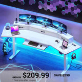 SEDETA | 78 Inch Electric Stand up Gaming Table Height Adjustable Computer Desk with Led Lights Power Outlet Drawers Keyboard Tray