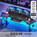 SEDETA 78 Inch Electric Standing Gaming Desk with Drawers Led Lights Height Adjustable Computer Desk with Power Outlet Keyboard Tray