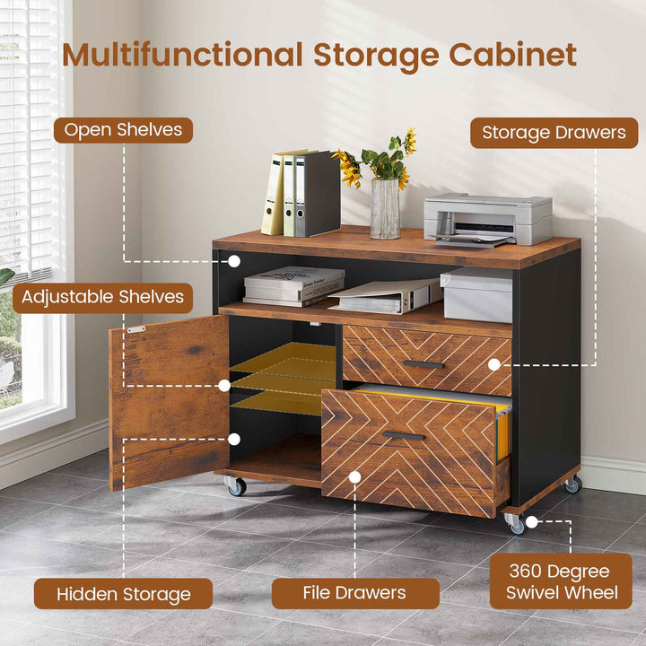 SEDETA | 71 Inch Computer Desk with Rolling File Cabinet Executive Desk with Power Outlets CPU Stand Pegboard and Storage Shelves
