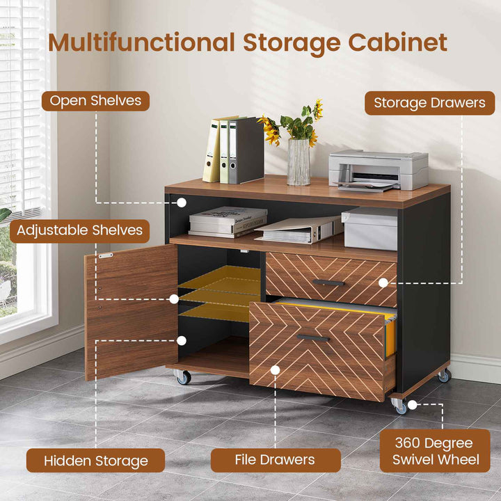 SEDETA | 71 Inch Computer Desk with Rolling File Cabinet Executive Desk with Power Outlets CPU Stand Pegboard and Storage Shelves