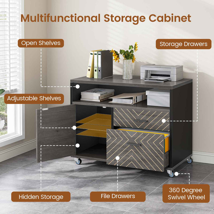 SEDETA | 71 Inch Computer Desk with Rolling File Cabinet Executive Desk with Power Outlets CPU Stand Pegboard and Storage Shelves