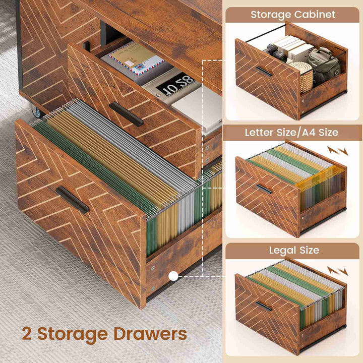 SEDETA | 71 Inch Computer Desk with Rolling File Cabinet Executive Desk with Power Outlets CPU Stand Pegboard and Storage Shelves