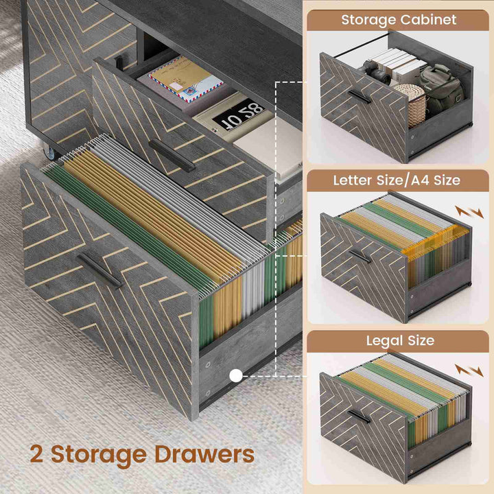 SEDETA | 71 Inch Computer Desk with Rolling File Cabinet Executive Desk with Power Outlets CPU Stand Pegboard and Storage Shelves