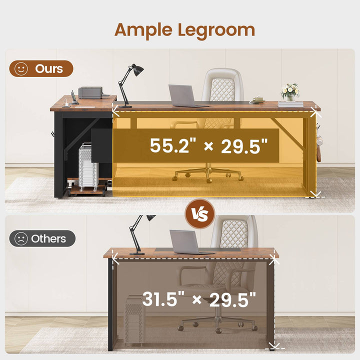 SEDETA | 71 Inch Computer Desk with Rolling File Cabinet Executive Desk with Power Outlets CPU Stand Pegboard and Storage Shelves
