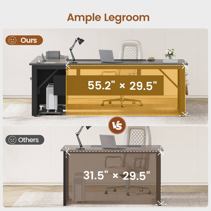 SEDETA | 71 Inch Computer Desk with Rolling File Cabinet Executive Desk with Power Outlets CPU Stand Pegboard and Storage Shelves