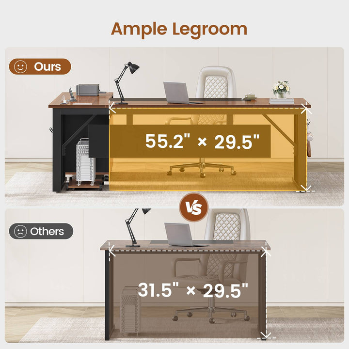 SEDETA | 71 Inch Computer Desk with Rolling File Cabinet Executive Desk with Power Outlets CPU Stand Pegboard and Storage Shelves