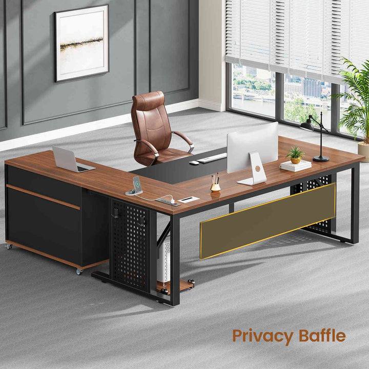 SEDETA | 71 Inch Computer Desk with Rolling File Cabinet Executive Desk with Power Outlets CPU Stand Pegboard and Storage Shelves