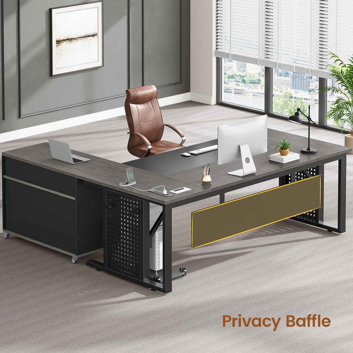 SEDETA | 71 Inch Computer Desk with Rolling File Cabinet Executive Desk with Power Outlets CPU Stand Pegboard and Storage Shelves