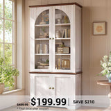 SEDETA | 71 Inch Farmhouse Arched Bookcase Tall Bookshelves with Storage Cabinet Adjustable Shelves and Glass Doors