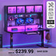SEDETA 55 Inch Standing Desk Electric Height Adjustable Sit Stand Up Gaming Desk with Led Lights Power Outlet Storage Hutch and Pegboard