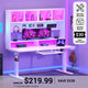 SEDETA® 55 Inch Height Adjustable Standing Desk Sit Stand Up Ergonomic Gaming Desk with Led Lights Power Outlet Pegboard Storage Hutch Monitor Shelf