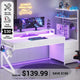 SEDETA 55 Inch Reversible Gaming Desk with 6 Drawers PC Desk with LED Lights Power Outlet Corner Computer Desk with Monitor Stand