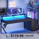 SEDETA® 55 Inch Reversible Corner Computer Desk with 6 Drawers Gaming Desk with LED Lights PC Desk with Power Outlet and Monitor Stand