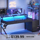 SEDETA 55 Inch Reversible Gaming Desk with 6 Drawers PC Desk with LED Lights Power Outlet Corner Computer Desk with Monitor Stand