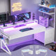 SEDETA 55 Inch Reversible Gaming Desk with 6 Drawers PC Desk with LED Lights Power Outlet Corner Computer Desk with Monitor Stand