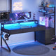 SEDETA 55 Inch Reversible Gaming Desk with 6 Drawers PC Desk with LED Lights Power Outlet Corner Computer Desk with Monitor Stand