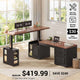 SEDETA 63 Inch L Shaped Electric Standing Desk Height Adjustable Computer Desk Farmhouse with Drawers Shelves and Power Outlet