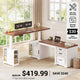 SEDETA 63 Inch L Shaped Electric Standing Desk Height Adjustable Computer Desk Farmhouse with Drawers Shelves and Power Outlet
