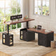 SEDETA 63 Inch L Shaped Electric Standing Desk Height Adjustable Computer Desk Farmhouse with Drawers Shelves and Power Outlet