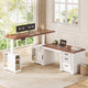 SEDETA 63 Inch L Shaped Electric Standing Desk Height Adjustable Computer Desk Farmhouse with Drawers Shelves and Power Outlet
