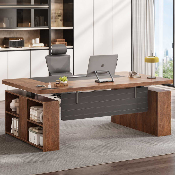 SEDETA® 63 Inch Standing Desk Height Adjustable Ergonomic Executive Desk Computer Office Desk with Power Outlets Open Shelves Privacy Panel